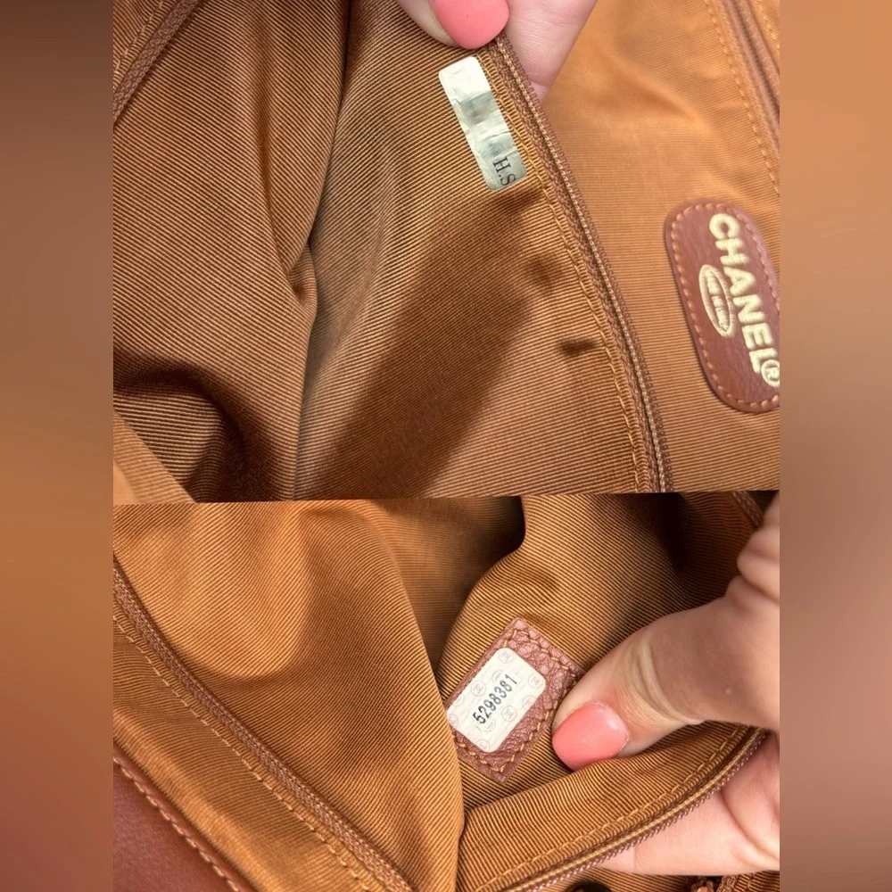 Authentic CHANEL brown leather CC tote tortoise handles